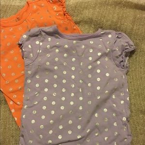 Purple and Orange T’s with silver polka dots